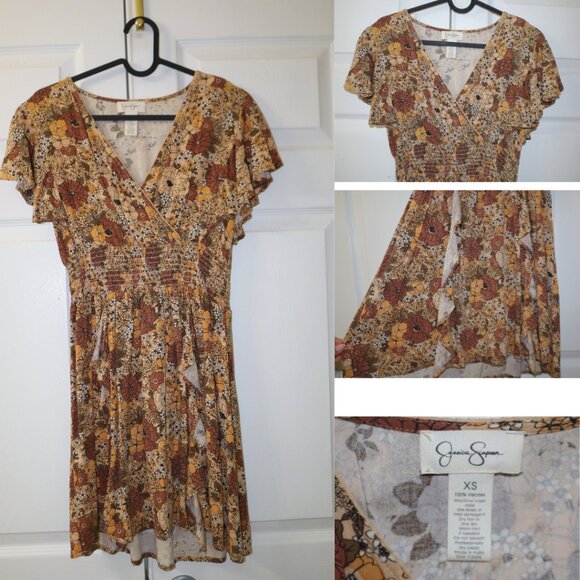 Beautiful Jessica Simpson Brown, Gold and Orange Floral Dress - Picture 1 of 4